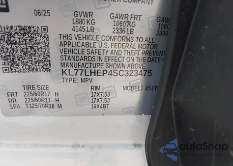 2025 Chevrolet Trax 1Lt z USA, uszkodzony, nr VIN KL77LHEP4SC323475